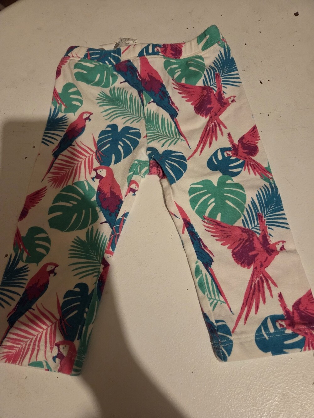 GAP Girls Parrot & Tropical Leaf Leggings - White, Pink & Teal